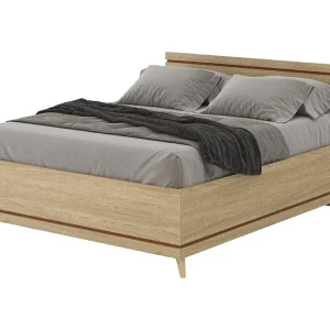 Bed NOKI – 160×200 cm licht eiken en mokka – Scandinavische stijl zonder lattenbodem Bed NOKI – 160×200 cm licht eiken en mokka – Scandinavische stijl zonder lattenbodem
