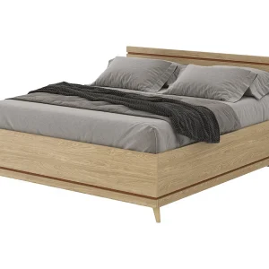 Bed NOKI – 180×200 cm licht eiken en mokka – Scandinavische stijl zonder lattenbodem Bed NOKI – 180×200 cm licht eiken en mokka – Scandinavische stijl zonder lattenbodem