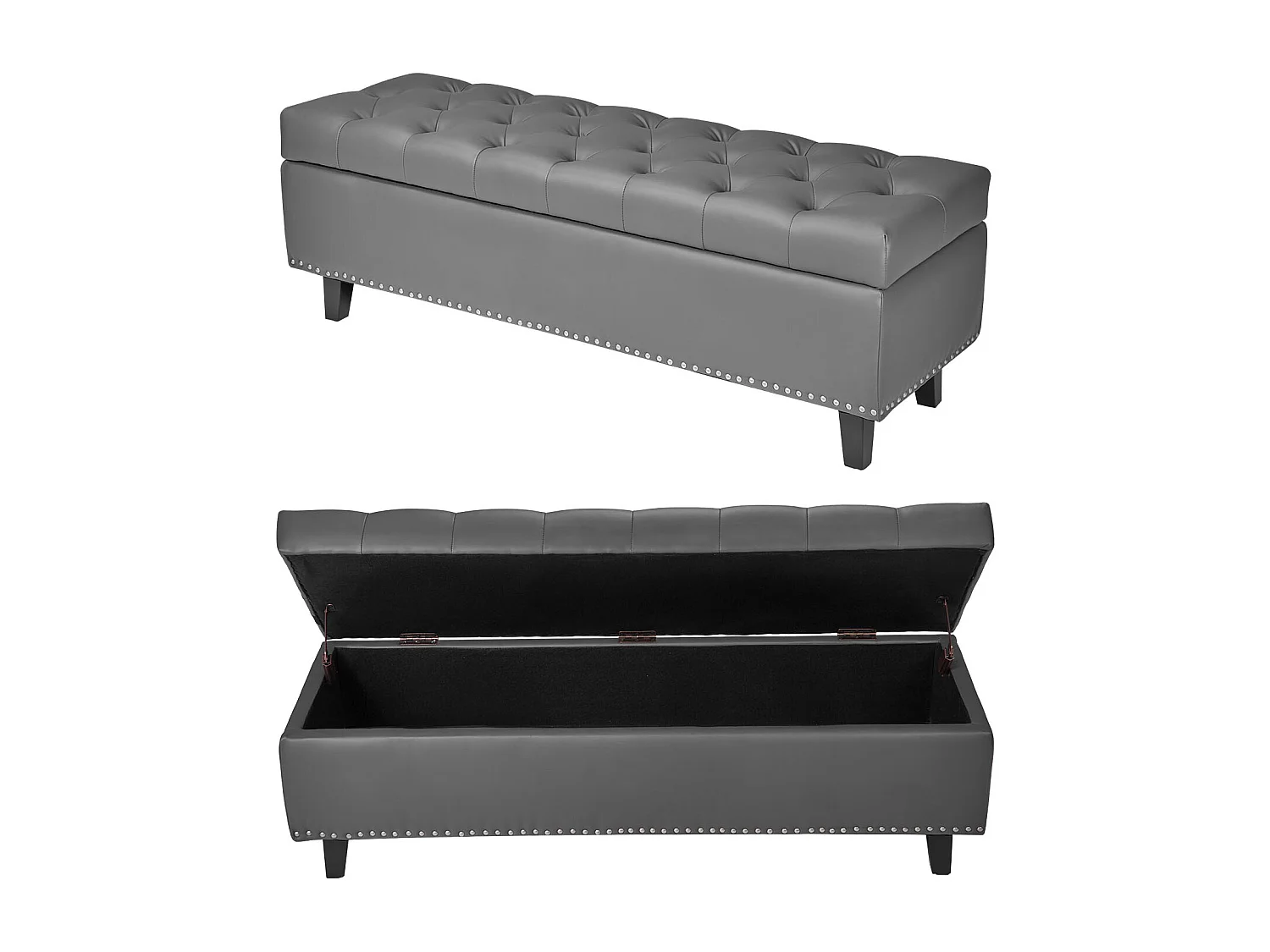 Bedbank Succebuy 1305 mm PU-Leren Opbergbank met Opbergruimte en Houten Poten, Gestoffeerde Bank, Ideaal voor Slaapkamer, Hal, Woonkamer, Eetkamer of Hal, Grijs