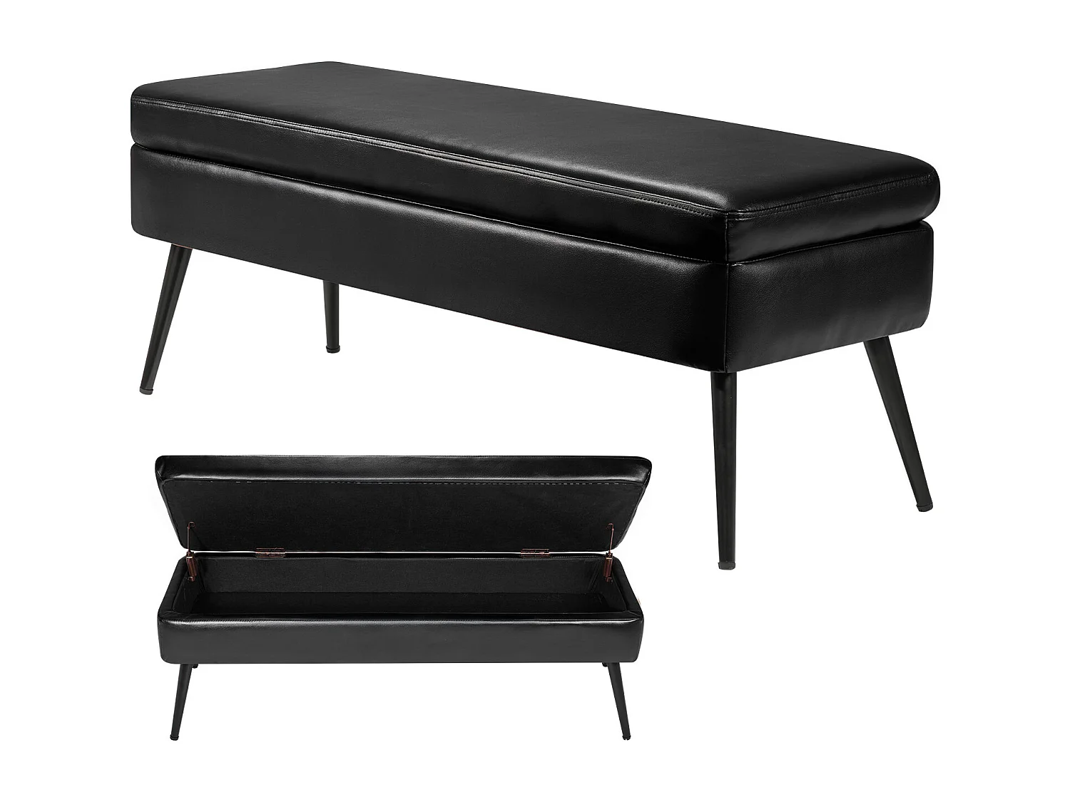 Bedbank Succebuy 120 cm PU-Leren Opbergbank met Metalen Poten, Elegante Bank voor Slaapkamer, Hal, Woonkamer, Eetkamer, Hal, Draagvermogen 300 kg, Zwart