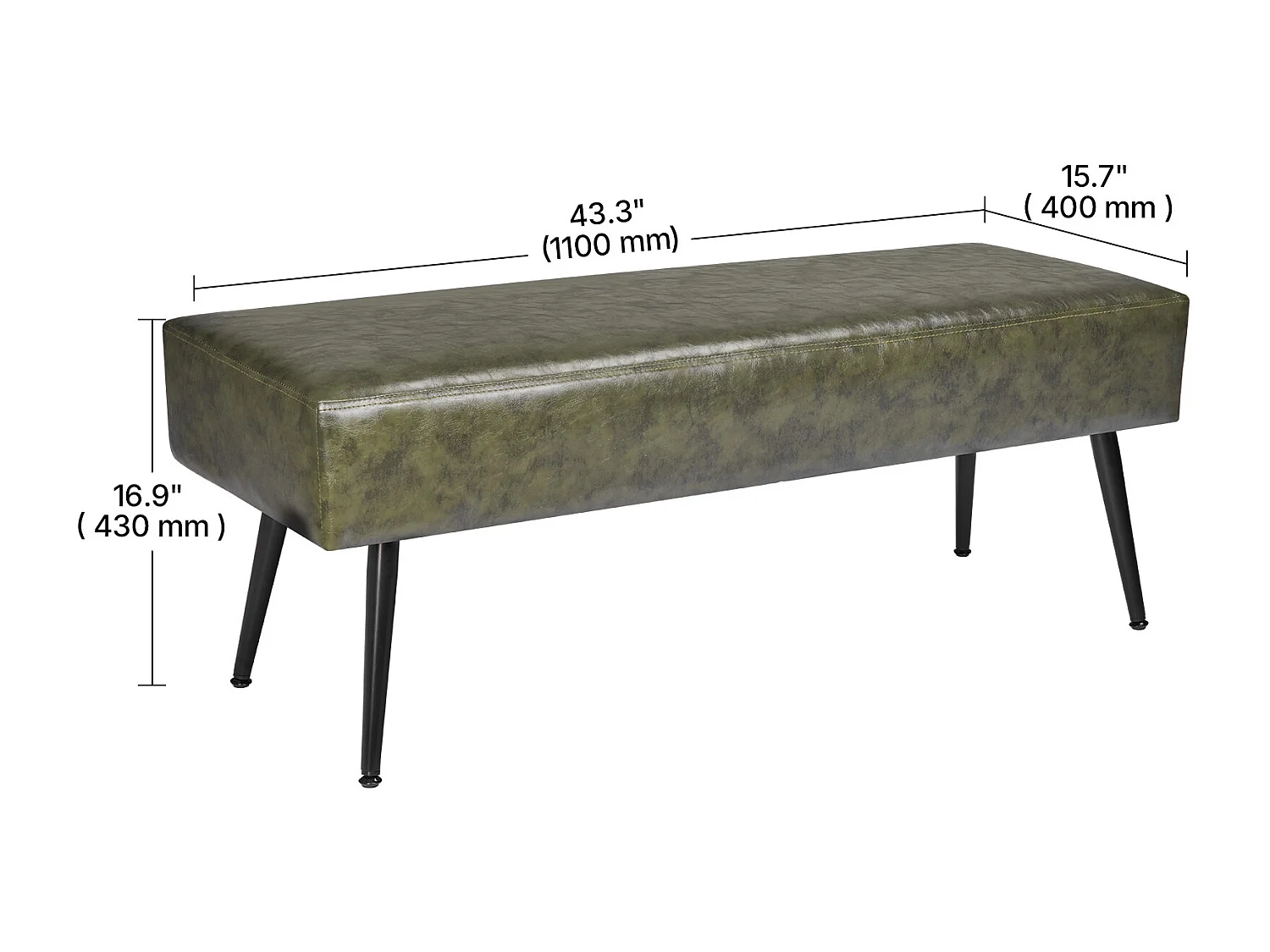Bedbank Succebuy 110 x 40 x 43 cm PU-Leren Bank, Voeteneinde met Metalen Poten, Moderne Bank voor Slaapkamer, Hal, Woonkamer, Eetkamer, Hal, Huis, Groen