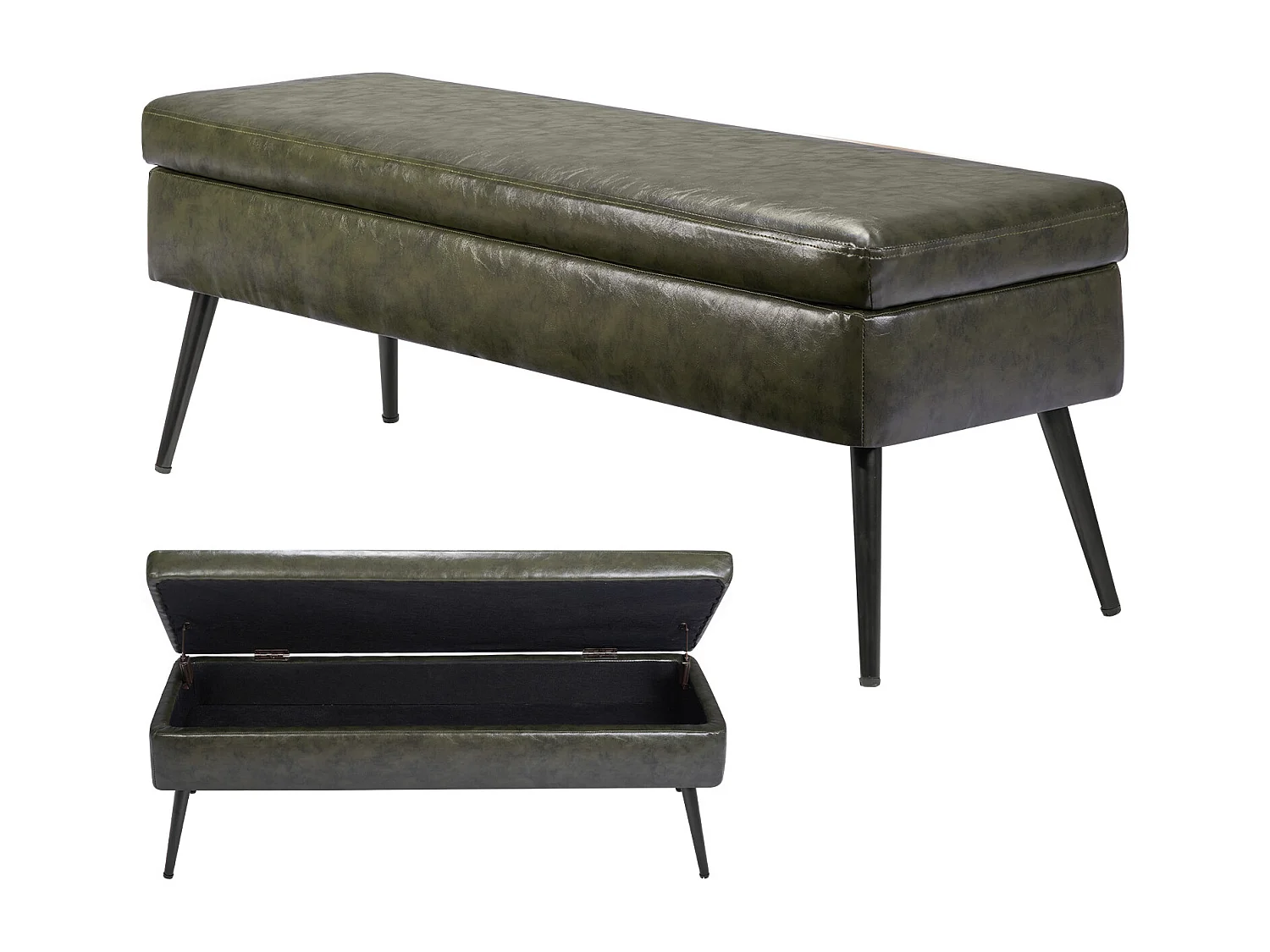 Bedbank Succebuy 120 cm PU-Leren Opbergbank met Opbergruimte en Metalen Poten, Moderne Bank voor Slaapkamer, Hal, Woonkamer, Eetkamer en Hal, Groen