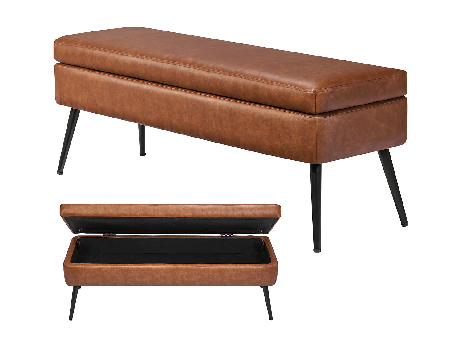 Bedbank Succebuy 120 cm PU-Leren Opbergbank met Metalen Poten, Elegante en Functionele Bank voor Slaapkamer, Hal, Woonkamer, Eetkamer, Hal, Bruin