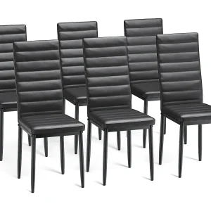 Bealife set van 6 eetkamerstoelen voor de keuken, met PU – leer beklede, opgevulde zitplaatsen, metalen poten en zwarte rubberen voetjes Bealife set van 6 eetkamerstoelen voor de keuken, met PU – leer beklede, opgevulde zitplaatsen, metalen poten en zwarte rubberen voetjes