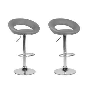 Set van 2 barstoelen PEORIA Kunstleer Draaibaar Grijs Set van 2 barstoelen PEORIA Kunstleer Draaibaar Grijs