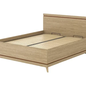 Bed + lattenbodem NOKI – 160×200 cm licht eiken en mokka – Scandinavische stijl Bed + lattenbodem NOKI – 160×200 cm licht eiken en mokka – Scandinavische stijl