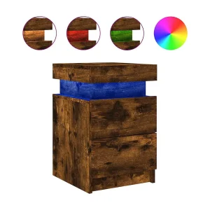 Barry John Nachtkastje met LED-verlichting 35x39x55 cm gerookt eikenkleur Barry John Nachtkastje met LED-verlichting 35x39x55 cm gerookt eikenkleur