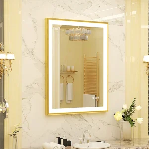 Beschlagfreier Badezimmerspiegel mit LED-Beleuchtung und Goldrahmen 80x60x4cm Beschlagfreier Badezimmerspiegel mit LED-Beleuchtung und Goldrahmen 80x60x4cm