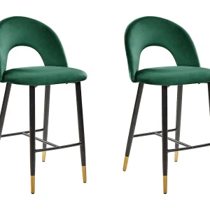 Set van 2 barstoelen FALTON Fluweel Smaragdgroen Set van 2 barstoelen FALTON Fluweel Smaragdgroen