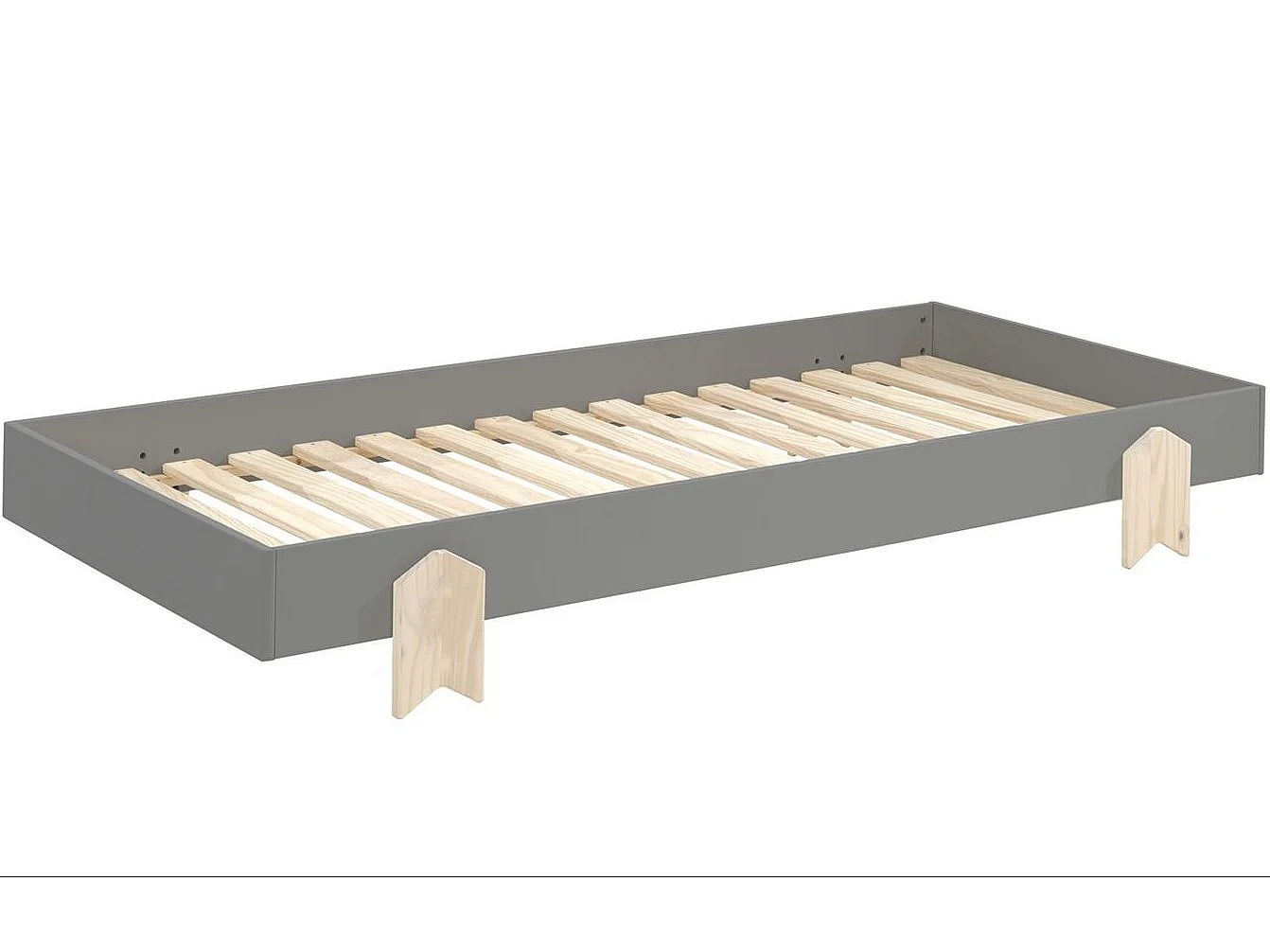 Bed 90x200 cm massief grijs grenen en licht hout Ridulo