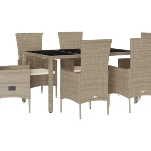 Barnesville 7-delige Tuinset met kussens poly rattan beige Barnesville 7-delige Tuinset met kussens poly rattan beige