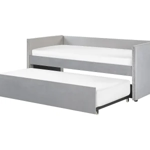 Bedbank fluweel lichtgrijs 90 x 200 cm TROYES Bedbank fluweel lichtgrijs 90 x 200 cm TROYES