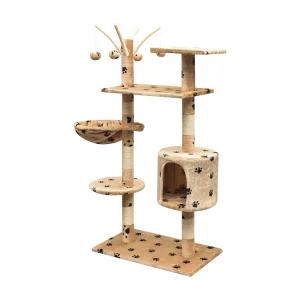 Bellmead Kattenkrabpaal met sisal krabpalen 125 cm pootafdrukken beige Bellmead Kattenkrabpaal met sisal krabpalen 125 cm pootafdrukken beige