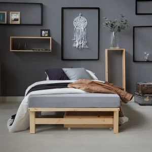 Bed 90×200 cm Natuurlijk Pallet