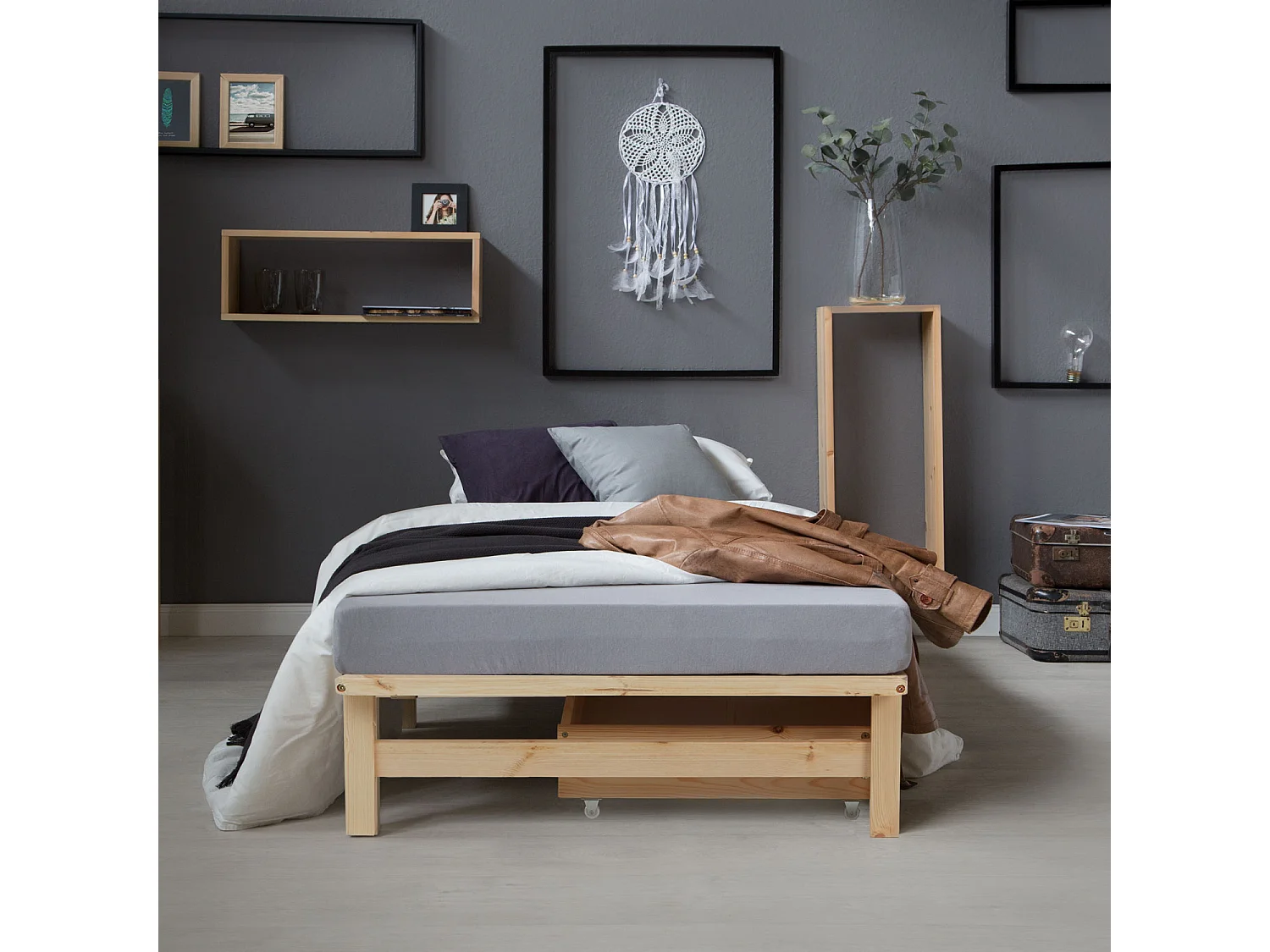 Bed 90x200 cm Natuurlijk Pallet