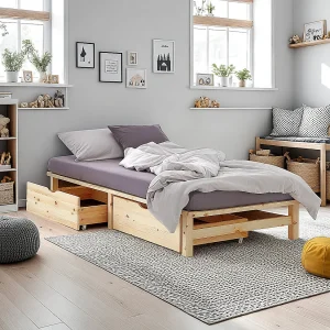 Bed 90×200 cm Natuurlijk