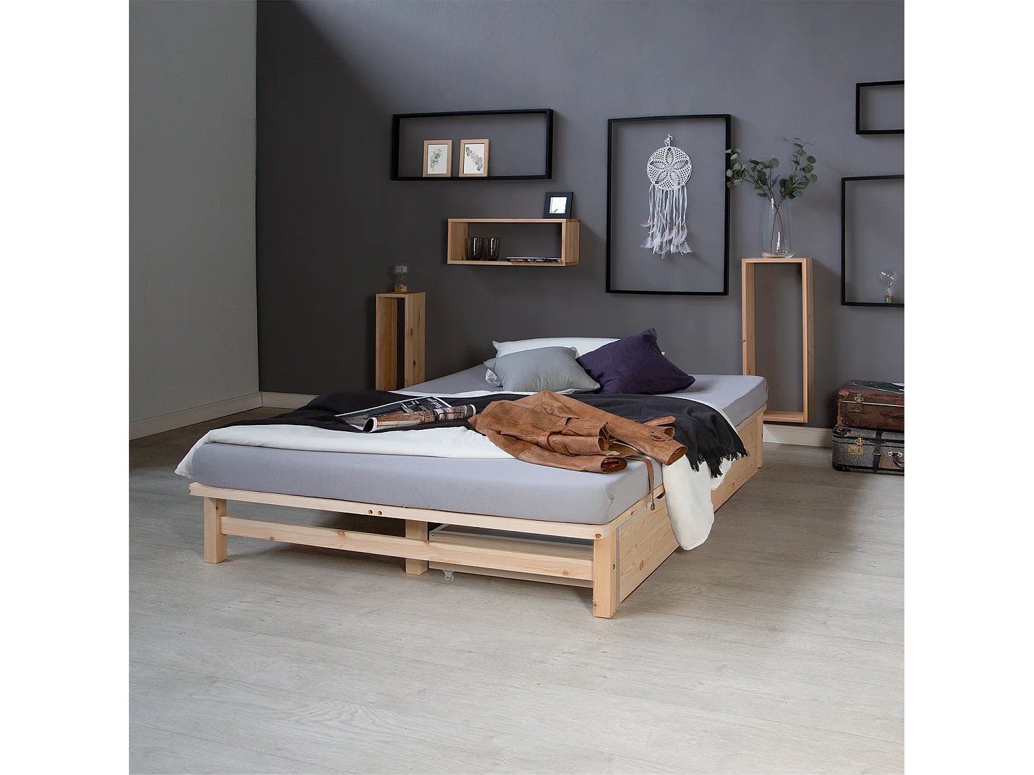 Bed 140x200 cm naturel Pallet