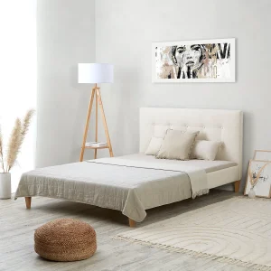 Bed 145,5x95x211 cm beige klein tweepersoons met matras boucle