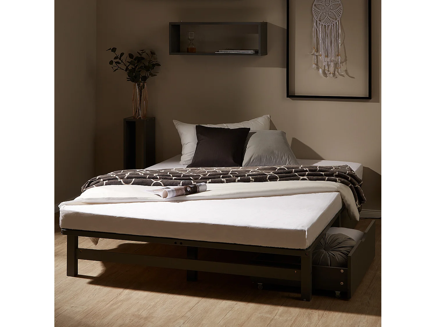 Bed 140x200 cm grijs Pallet