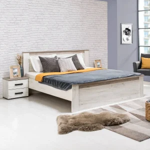 Bedframe 160×200 cm wit eiken grijs vintage