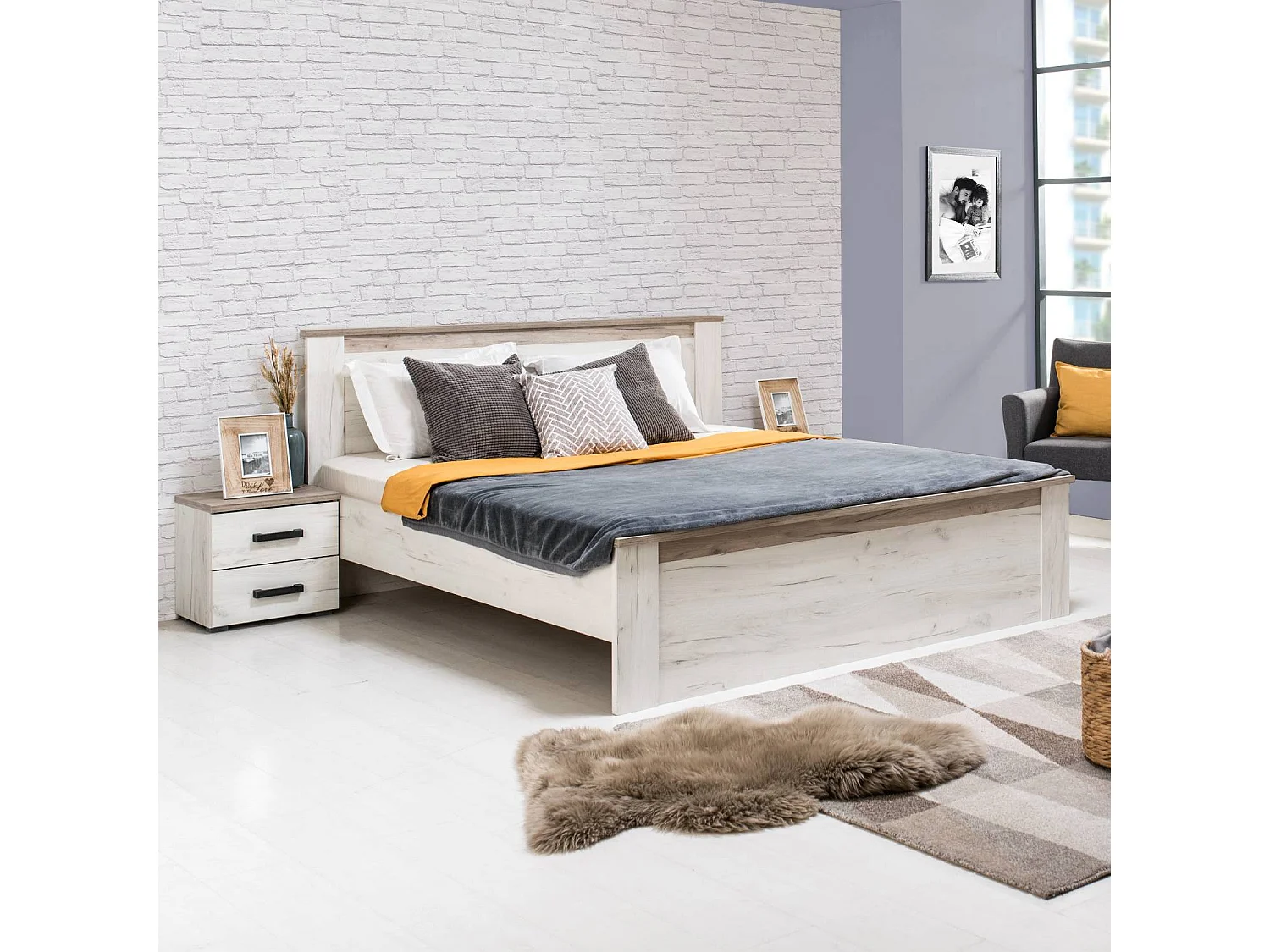 Bedframe 160x200 cm wit eiken grijs vintage