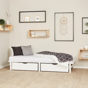 Bed 90×200 cm wit Palletbed Set van 2 Lattenbodem Massief Houten Bed