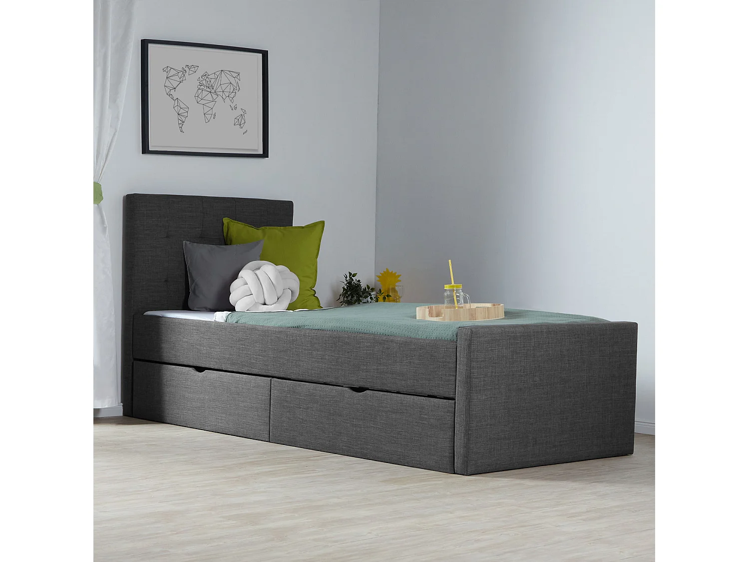Bedframe 90x200 cm antraciet Gestoffeerd