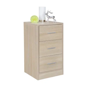 bed OLAV Holz nachtkastje met 3 laden modern Sonoma | Ontwerp nachtkastje 37,5 x 68 x 35 cm | Extra hoge bed
