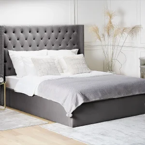 Bed met opbergruimte Fluweel LUBBON 180 x 200 cm Grijs Bed met opbergruimte Fluweel LUBBON 180 x 200 cm Grijs