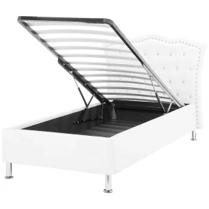 Bed met opbergruimte kunstleer wit 90 x 200 cm METZ Bed met opbergruimte kunstleer wit 90 x 200 cm METZ