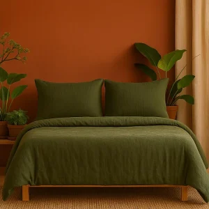 Beddengoed van Katoengaas Angelina 240x260cm Khaki Omkeerbaar