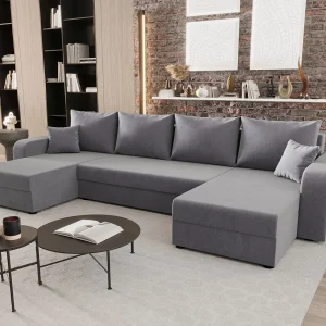 BEDANTE woonlandschap HEWLET U BIS Itaka 50 grijs met slaapfunctie U-vormige bank met opbergruimte bedbox woonkamerbank bank sofa slaapbank bedbox slaapbank