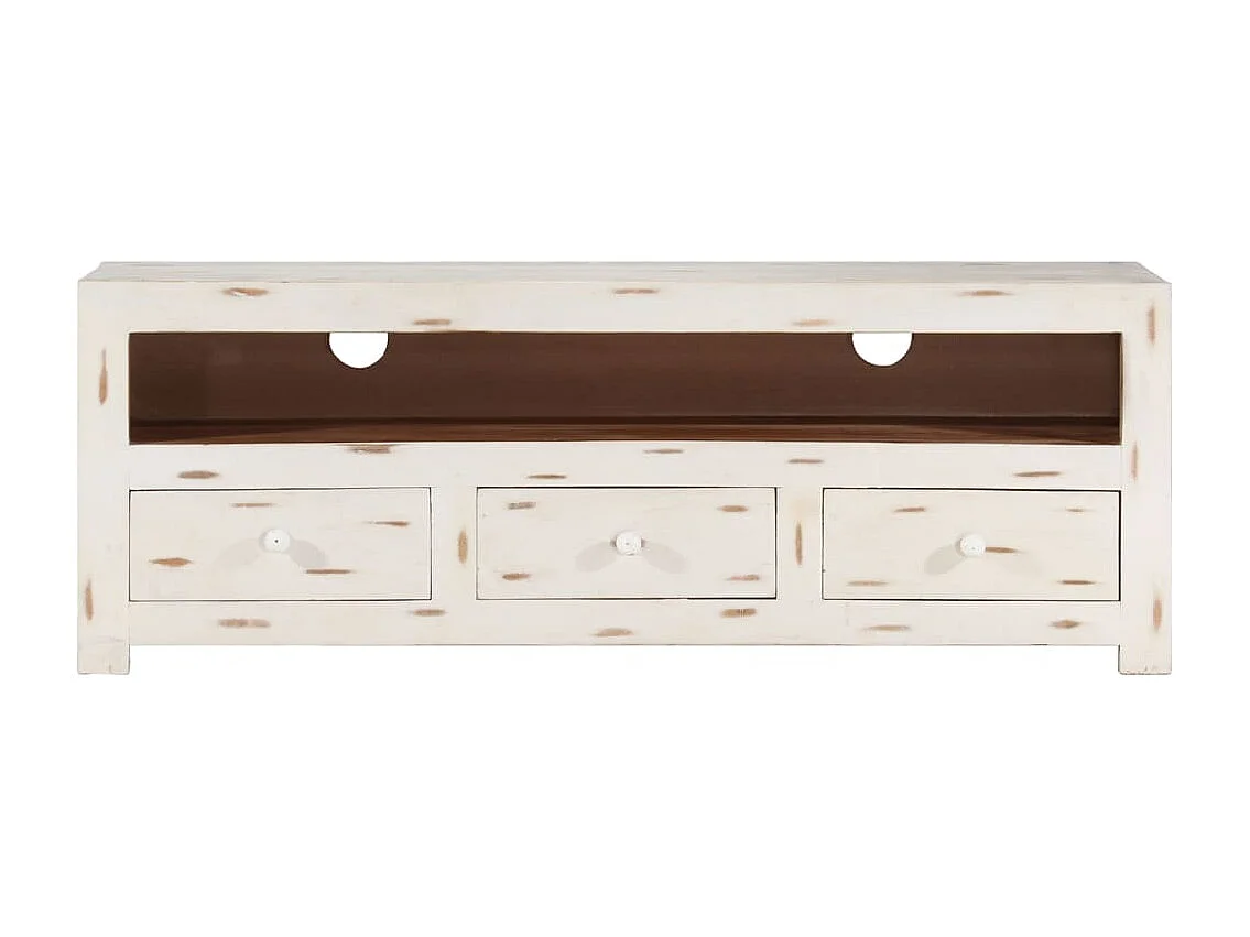 Becky Tv-meubel 110x30x40 cm massief acaciahout wit