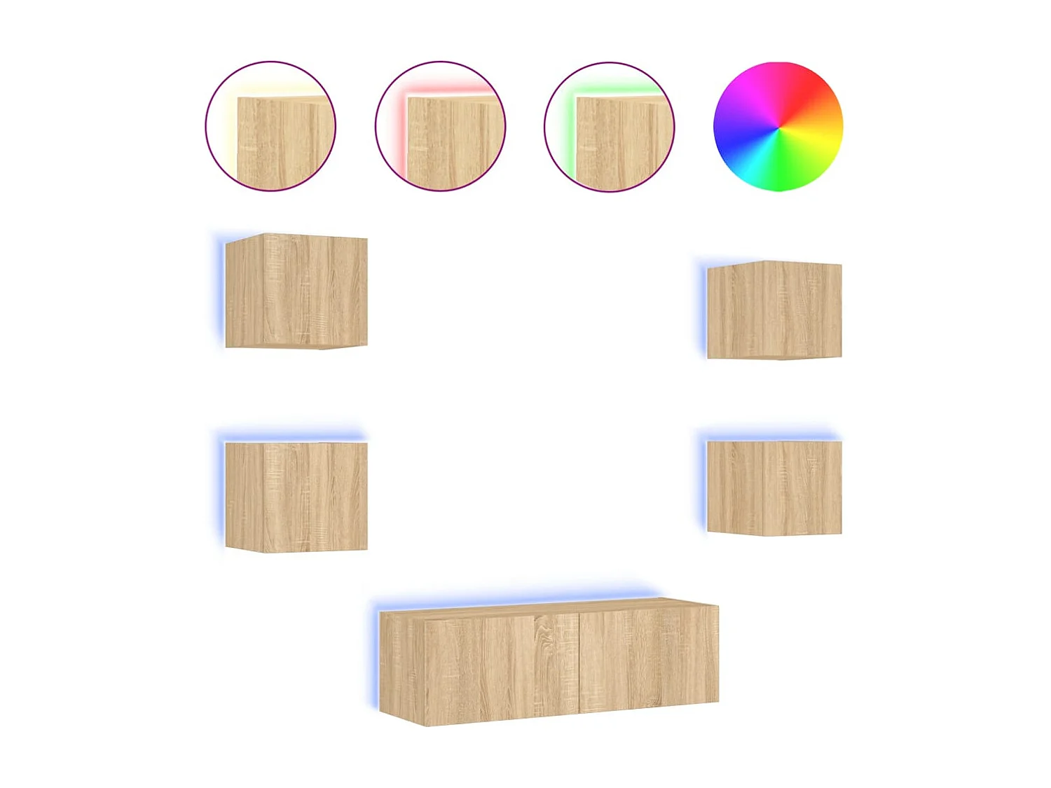 Bellville 5-delige Tv-wandmeubelset met LED-verlichting sonoma eikenkleur
