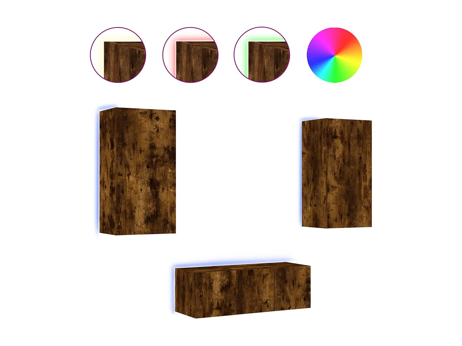 Bjerringbro 8-delige tv-wandmeubelset met LED bewerkt hout gerookt eiken