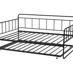 Bedframe SucceBuy Dagbed van Robuust Metaal, Groot Opbergbed zonder Matras, met Wieltjes en Metaal Lattenbodem, Eenvoudig Op te Berg en, Zwart