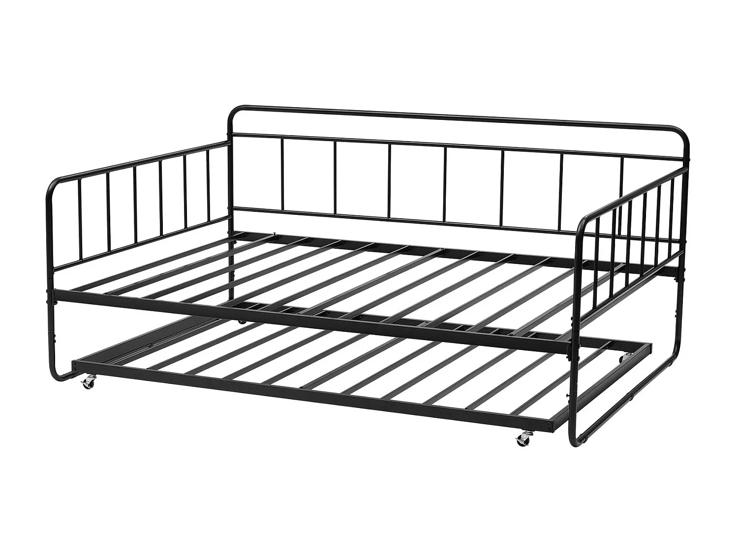Bedframe SucceBuy Dagbed van Robuust Metaal, Groot Opbergbed zonder Matras, met Wieltjes en Metaal Lattenbodem, Eenvoudig Op te Berg en, Zwart