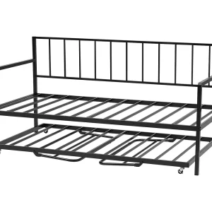Bedframe SucceBuy Dagbed Enkel van Robuust Metaal, Twin Opbergbed zonder Matras, Hoogte Verstelbaar, Eenvoudig Op te Berg en, voor Rust, Woonkamer, Slaapkamer
