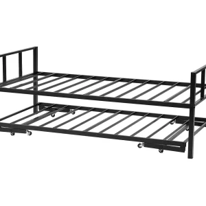 Bedframe SucceBuy Dagbed Twin van Robuust Metaal, Twin Opbergbed zonder Matras, met Metaal Lattenbodem, Eenvoudig Op te Berg en, Zwart