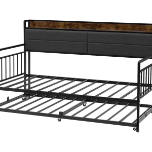 Bedframe SucceBuy Dagbed Twin van Robuust Metaal, Twin Opbergbed zonder Matras, met Wiel en, Oplaadstation en Metaal Lattenbodem