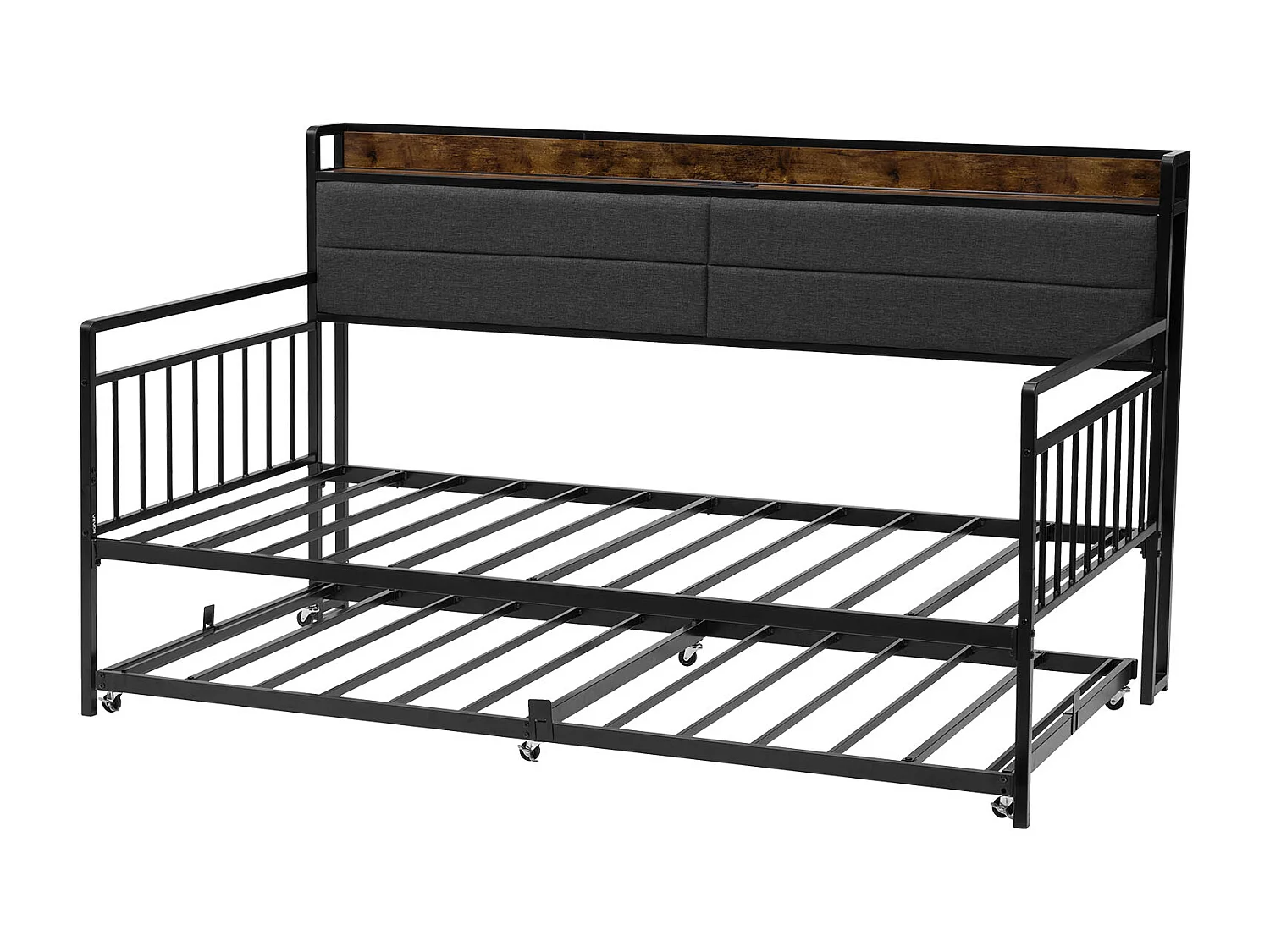 Bedframe SucceBuy Dagbed Twin van Robuust Metaal, Twin Opbergbed zonder Matras, met Wiel en, Oplaadstation en Metaal Lattenbodem