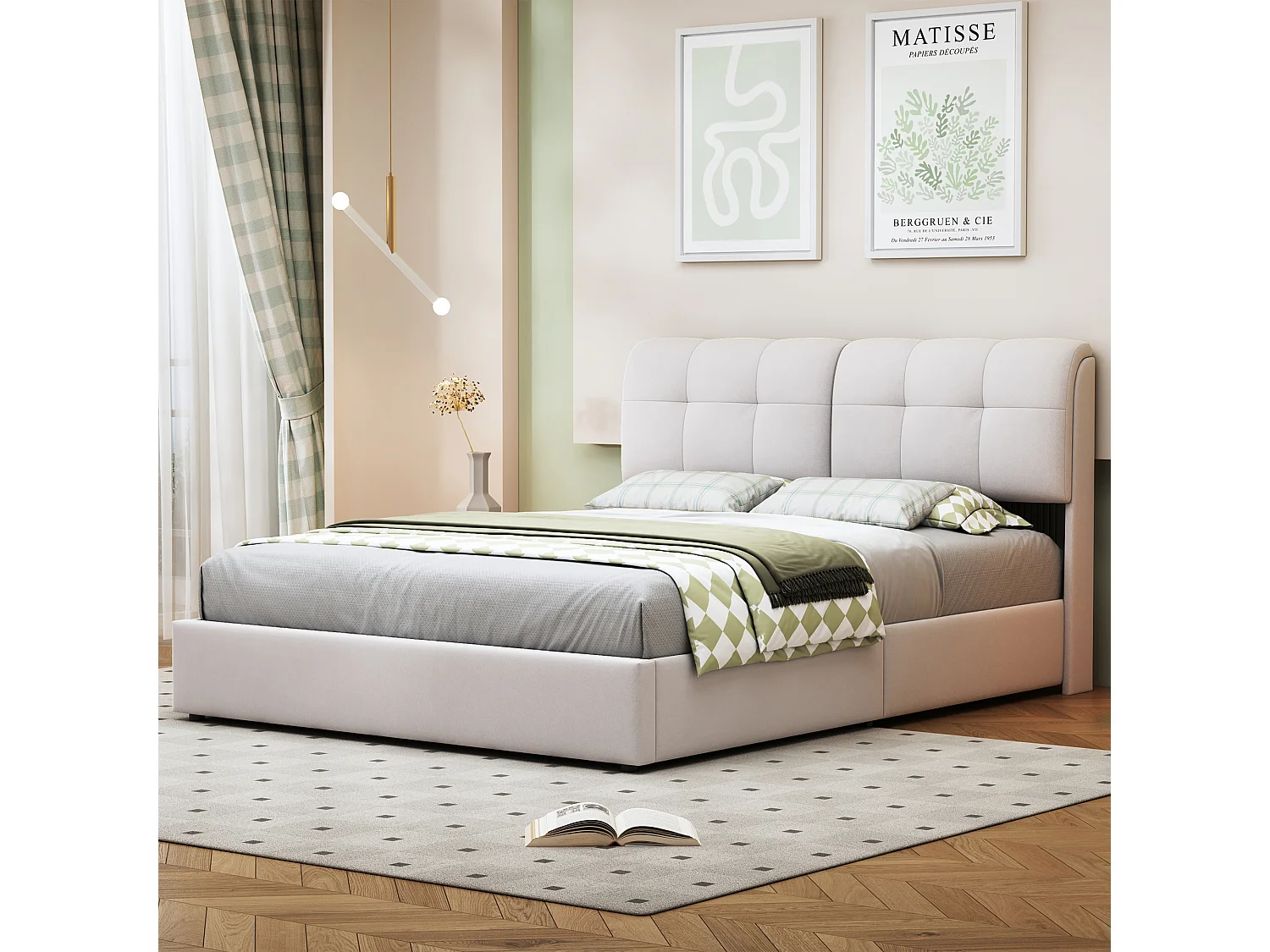 Bed 160x200 met LED-bodem, tweepersoonsbed met lattenbodem en bedstee, in fluweel, wit