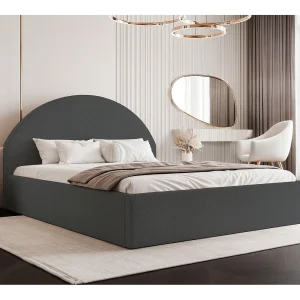 BESILIO Gestoffeerd Boucle bed 140×200 Velora – lattenbodem, hoofdeinde, opbergbox, slim bed – Grijs BESILIO Gestoffeerd Boucle bed 140×200 Velora – lattenbodem, hoofdeinde, opbergbox, slim bed – Grijs