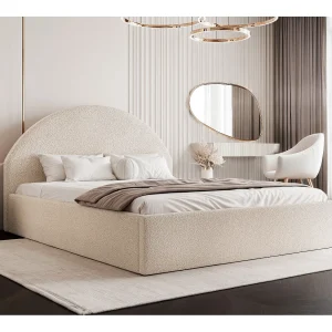 BESILIO Gestoffeerd Boucle bed 160×200 Velora – lattenbodem, hoofdeinde, opbergbox, slim bed – Crème BESILIO Gestoffeerd Boucle bed 160×200 Velora – lattenbodem, hoofdeinde, opbergbox, slim bed – Crème