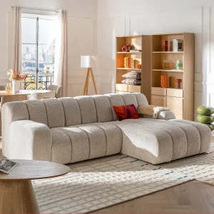 Beige chenille stoffen rechterhoekbank BELADON Beige chenille stoffen rechterhoekbank BELADON