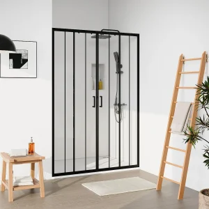 Dubbele schuifdeur voor douche in zwart metaal – Anti-kalk – 140 x 195 cm – BAVIODA Dubbele schuifdeur voor douche in zwart metaal – Anti-kalk – 140 x 195 cm – BAVIODA