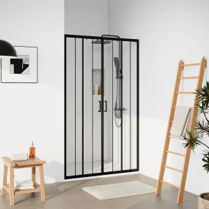 Dubbele schuifdouchedeur in zwart metaal – Kalkwerend – 120 x 195 cm – BAVIODA Dubbele schuifdouchedeur in zwart metaal – Kalkwerend – 120 x 195 cm – BAVIODA