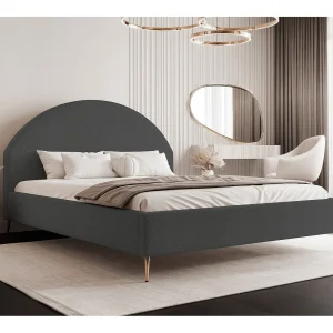 BESILIO Gestoffeerd bed Boucle 200×200 Velora II – lattenbodem, hoofdbord, opbergruimte, slank bed, hoge gouden poten – Grijs BESILIO Gestoffeerd bed Boucle 200×200 Velora II – lattenbodem, hoofdbord, opbergruimte, slank bed, hoge gouden poten – Grijs