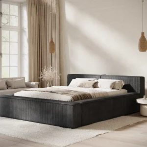 Bed met opbergruimte 180 x 200 cm met hoofdeinde VOLIERA – van fluweel – grafiet Bed met opbergruimte 180 x 200 cm met hoofdeinde VOLIERA – van fluweel – grafiet