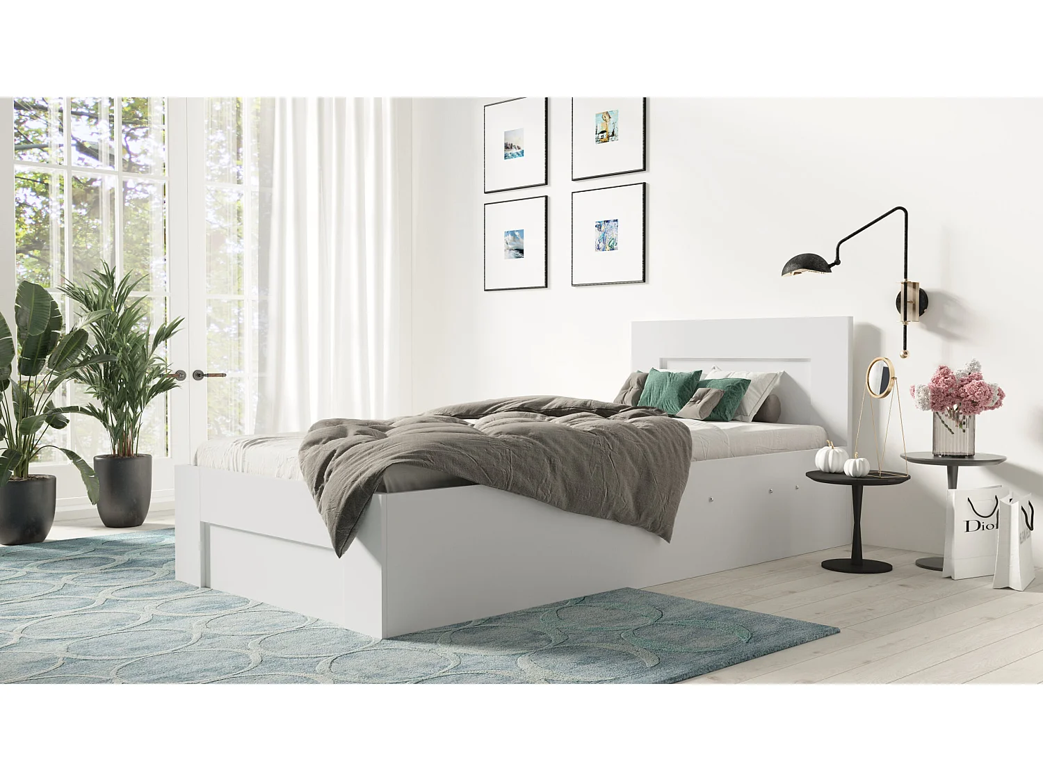 Bed 100 cm x 200 cm met zijopening | WIT | Opbergruimte + Lattenbodem